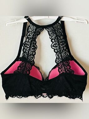 PINK Victoria's Secret 34C Bra Black Lace Halter Bralette